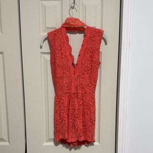 Red Lace Sleeveless Rompers